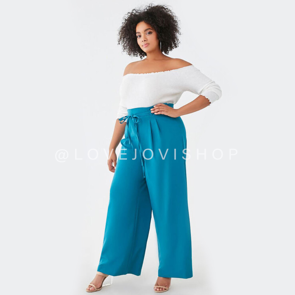 Maximalist | Curvy Size 1X! Never Worn! Belted Wide-Leg Pants | Bright Teal